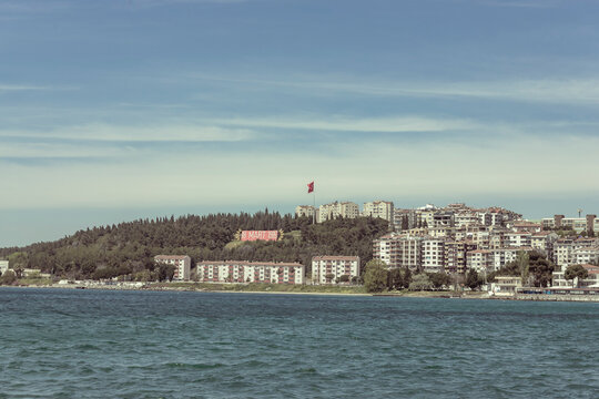 View of Canakkale, a small town along the Dardanelles Strait, Sea of Marmara, Turkey.
