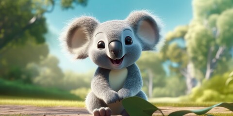 A cartoon colored funny masterpiece of a cute koala, closeup.