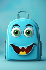 School backpack emoticon character with happy face. Generative Ai illustration