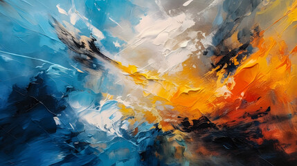 Obraz na płótnie Canvas Ethereal Fusion: AI-Generated Abstract Oil Painting orange and blue