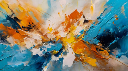 Ethereal Fusion: AI-Generated Abstract Oil Painting orange and blue