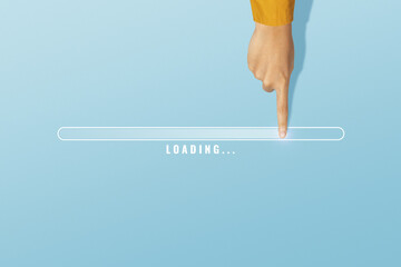 Man finger point touching loading bar for countdown. Loading concept