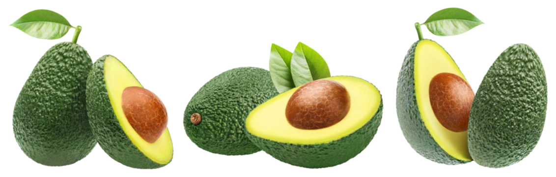Set of delicious avocado fruits, cut out