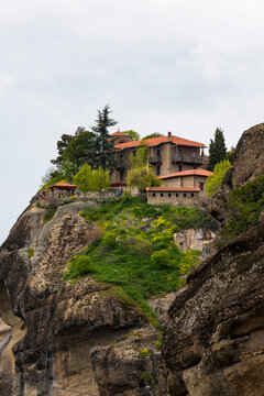 View of the The Great Meteoron Holy Monastery of the Transfiguration of the Saviour in Meteora, Trikala, Thessaly, Greece.