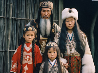 Ainu Family in Traditional Dress: A Generative AI Tribute
