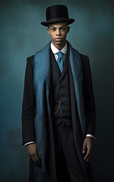 Elegant African American Man in Blue American-Style Coat - Generative AI