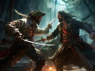 Battle of two pirates.Digital art.