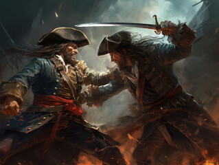 Battle of two pirates.Digital art.