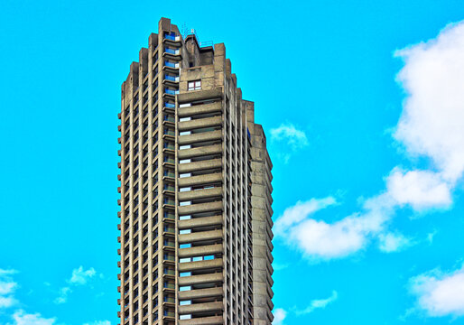 Brutalist Architecture Of Barbican Estate Exteriors: Lauderdale Tower, Shakespeare Tower, Cromwell Tower, Barbican Centre, Brutalism, City Of London, England, UK, Britain
