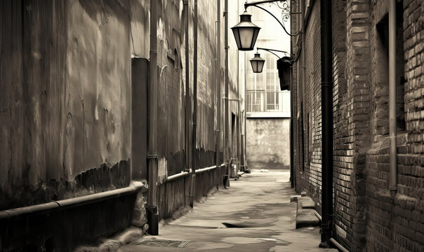 Fototapeta Charming european narrow street on black and white