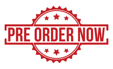 Pre Order Now red rubber stamp on white background. Pre Order Now Rubber Stamp.