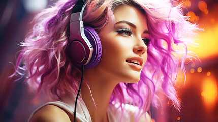 Fototapeta premium beautiful young woman listening to music with headphones