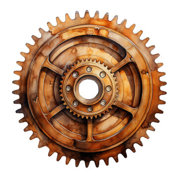 rusty gears waste watercolor illustration, generative AI
