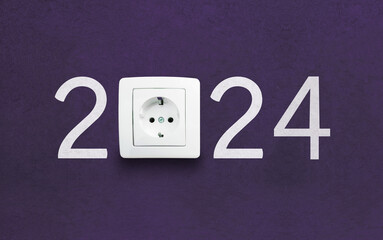 happy new year 2024. Year 2024 with electrical outlet
