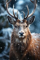 deer in a snow forest, Generative AI