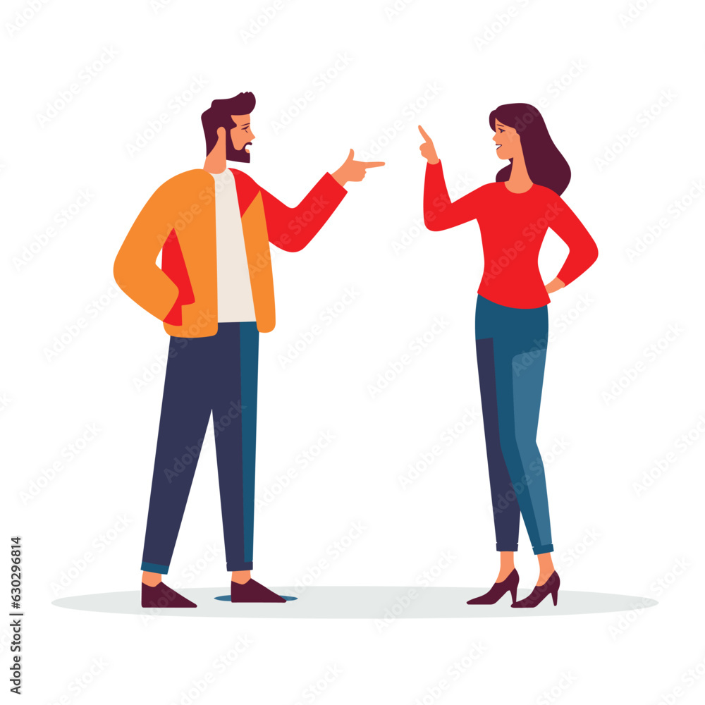 Wall mural man and woman arguing and pointing fingers at each other