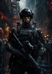 Naklejka premium futuristic special forces soldier in full armor - created using generative AI tools