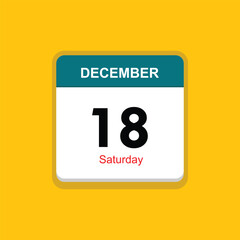 saturday 18 december icon with yellow background, calender icon