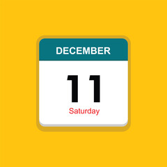 saturday 11 december icon with yellow background, calender icon