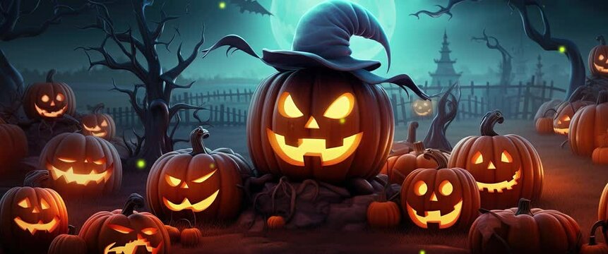 Anamorphic video Carved pumpkin, jack o lantern, halloween theme, halloween decorations