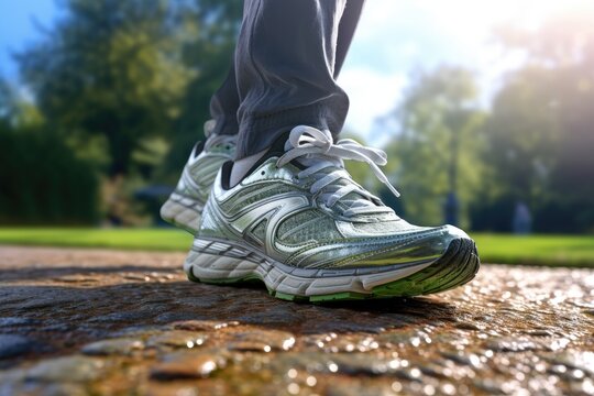 Closeup of running shoes on pavement - created using generative Ai tools