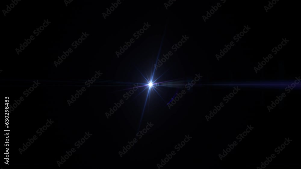Poster abstract loop center blue star optical shine light lens flares flickering rotation animation on blac