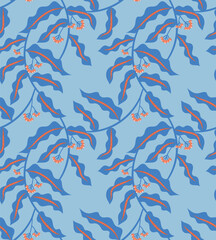 Naklejka premium Abstract Floral seamless pattern,boho style. decorative texture of intertwined branches and leaves. nature summer garden textured background. vector illustration.