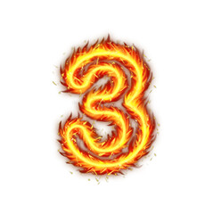 Burning Number Three Fire Flames effect Illustration On transparent Background, Burning Number Three On A White Or Transparent Background
