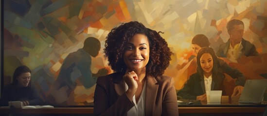 smart attractive business manager businesswoman casual cloth hand use tablet device online connecting to client and coworker in modern interior office background,ai generate