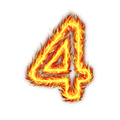 Burning Number Four Fire Flames effect Illustration On transparent Background, Burning Number Four On A White Or Transparent Background