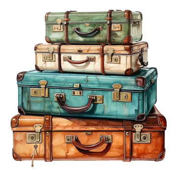 Retro sketch suitcase travel watercolor Royalty Free Vector