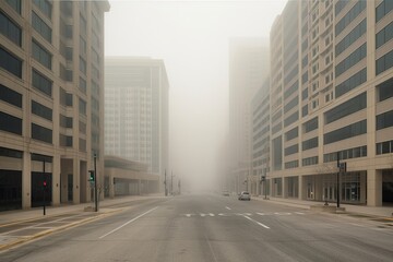 a Downtown was shrouded in thick fog. Generative AI