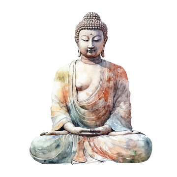Buddha sculpture watercolor illustration, generative AI