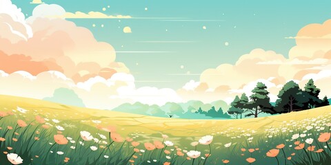 flowers meadow spring background illustration, Generative AI