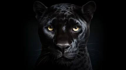 Türaufkleber Frontal perspective of a panther against a moody dark backdrop. Ideal for wildlife, nature, and nocturnal themes.   Generative AI © Nico Vincentini