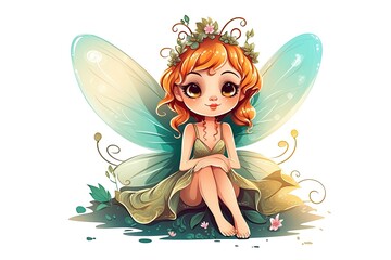 Fairy tale children's illustration of a cute beautiful fairy on a white background.