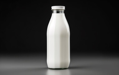 Glass bottle of milk on dark background