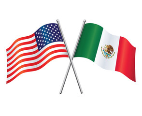 USA and Mexico flags crossed alliance