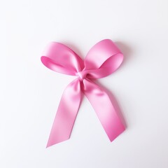 A pink ribbon on a white background. Breast Cancer Month.