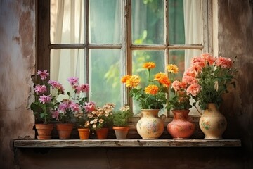 Fototapeta na wymiar Beautiful pots with flowers.