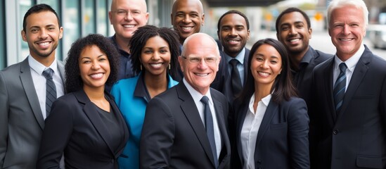 successful business leadership collaboration corporate diversity partnership teamwork business person in formal suit smiling confident and vision in modern interior office background,ai generate