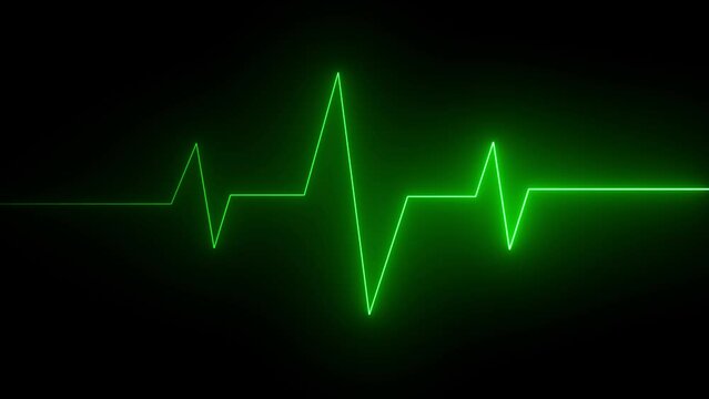 Neon Digital Heartbeat Plus Animation. Neon heartbeat on black isolated background. e_393