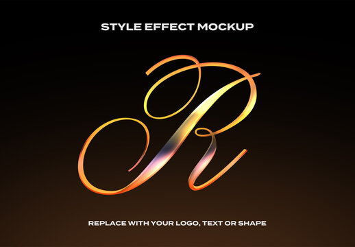 Text Logo Style Effect Gold Chrome Glass Mockup 3D Metal Template