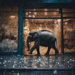 Elefante in un negozio di cristalleria