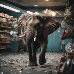 Elefante in un negozio di cristalleria - 630308438