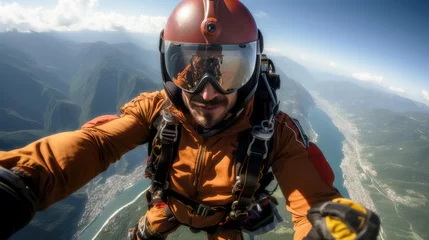 Tuinposter base jumper taking a selfie while descending. Generative AI © perpis