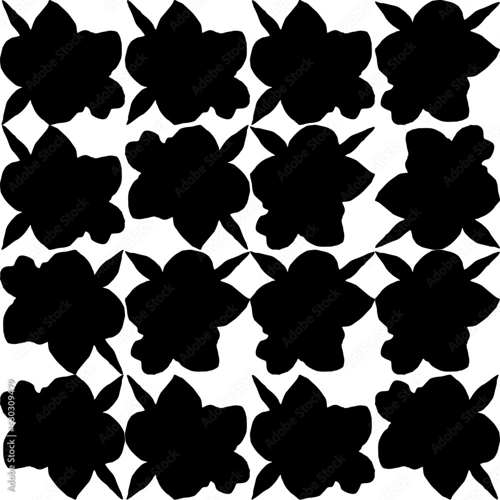 Poster Abstract flower elements vector seamless pattern. Simple repeat in black on white background.
