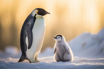 Two majestic white and grey Emperor Penguins stand side by side, Generative Ai