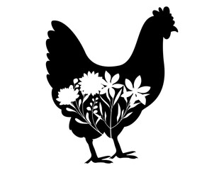 Floral hen silhouette vector art