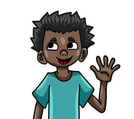 Stylized Adorable Happy Little Waving Black Boy